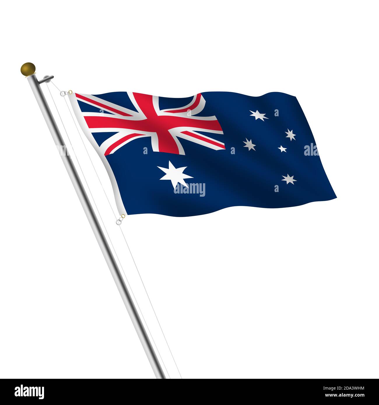 Australia Flagpole 3d illustration on white with clipping path Stock