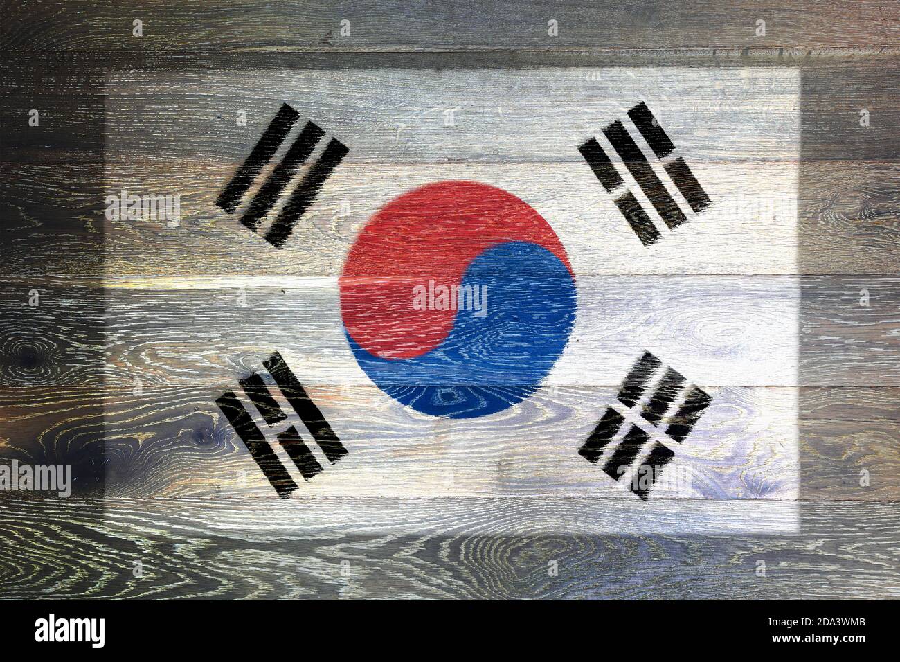 South Korea flag on rustic old wood surface background Stock Photo