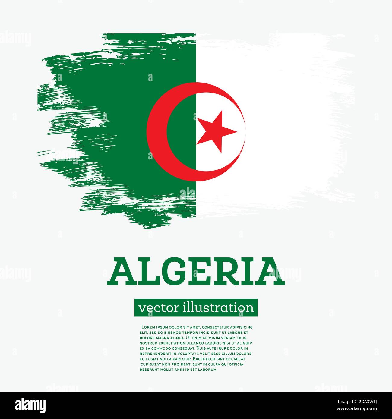 Algeria Flag with Brush Strokes. Vector Illustration. Independence Day. Stock Vector