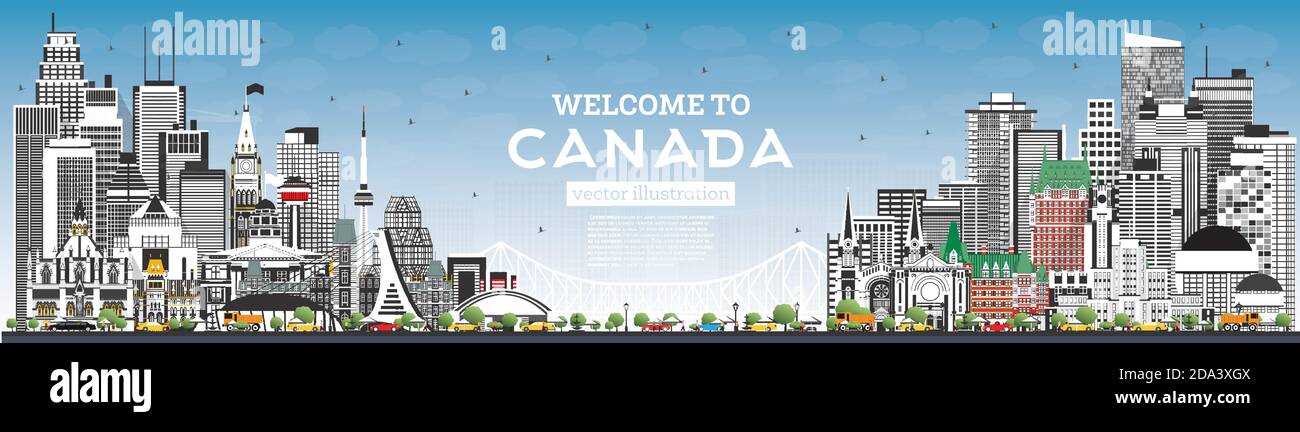 Welcome to Canada City Skyline with Gray Buildings and Blue Sky. Vector ...