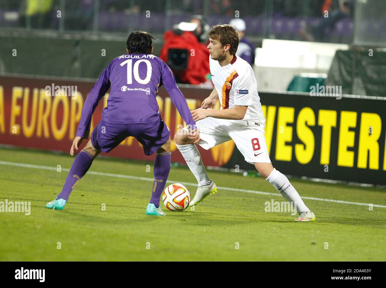 Adem Ljajic of AS Roma and Alberto Aquilani of Fiorentina during the Europa League 2014- 2015,Fiorentina - AS Roma Stade Artemio-Franchi, Florence on March 12 2015 in Florence  , Italie - Photo Laurent Lairys / DPPI Stock Photo