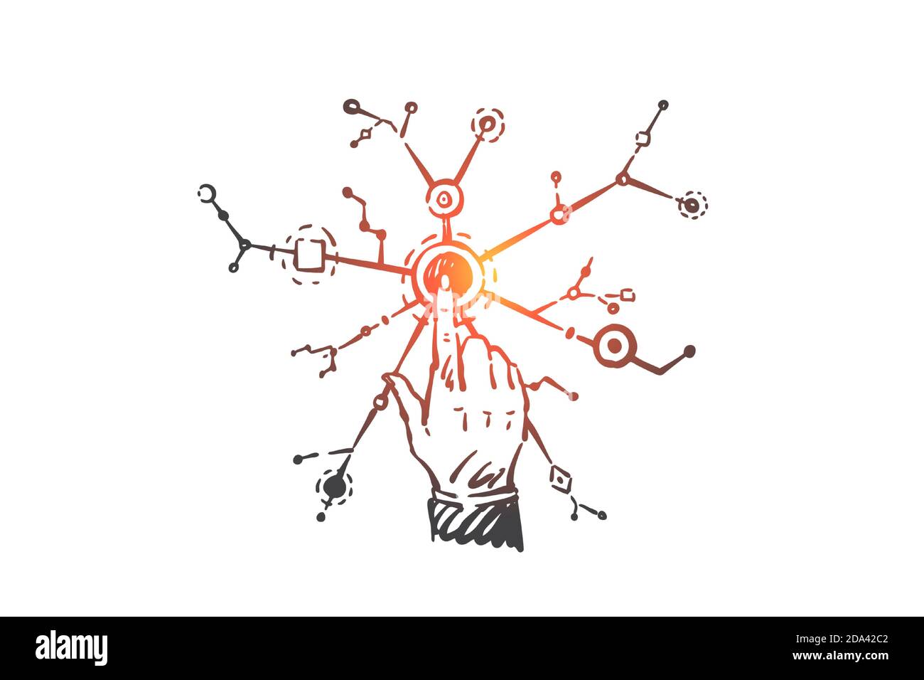 Networking, connectivity, branching concept sketch. Hand drawn isolated vector Stock Vector