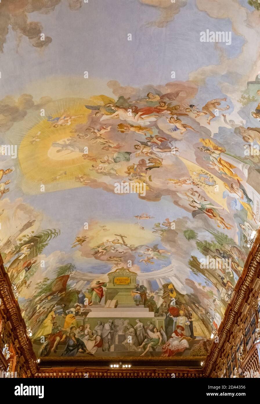 Strahov Monastery in Prague, fresco on the ceiling of Philosophical Hall of Library Stock Photo