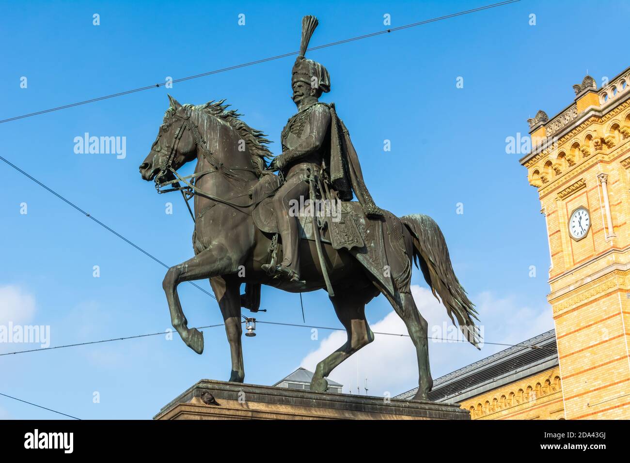 Hanover, Germany – January 27, 2018. Equestrian statue of Ernest Augustus, King of Hanover, in Hanover. The monument was erected in 1871 by Albert Wol Stock Photo