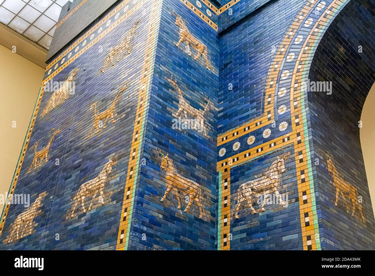 Berlin, Germany – January 28, 2018. Fragment of the magnificent Ishtar Gate at Pergamonmuseum in Berlin. Stock Photo