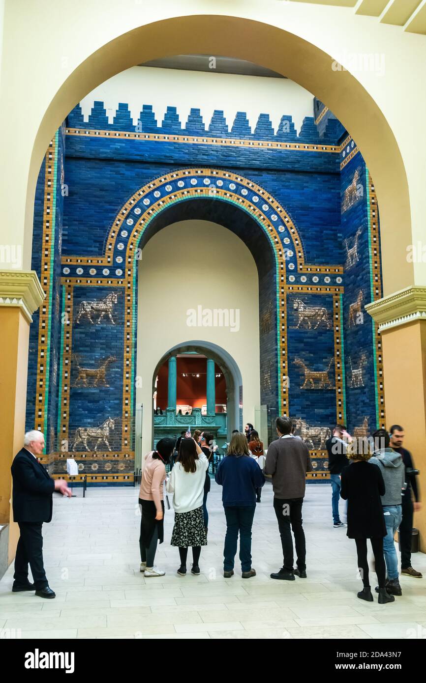 Berlin, Germany – January 28, 2018. People looking at the magnificent Ishtar Gate at Pergamonmuseum in Berlin. Stock Photo