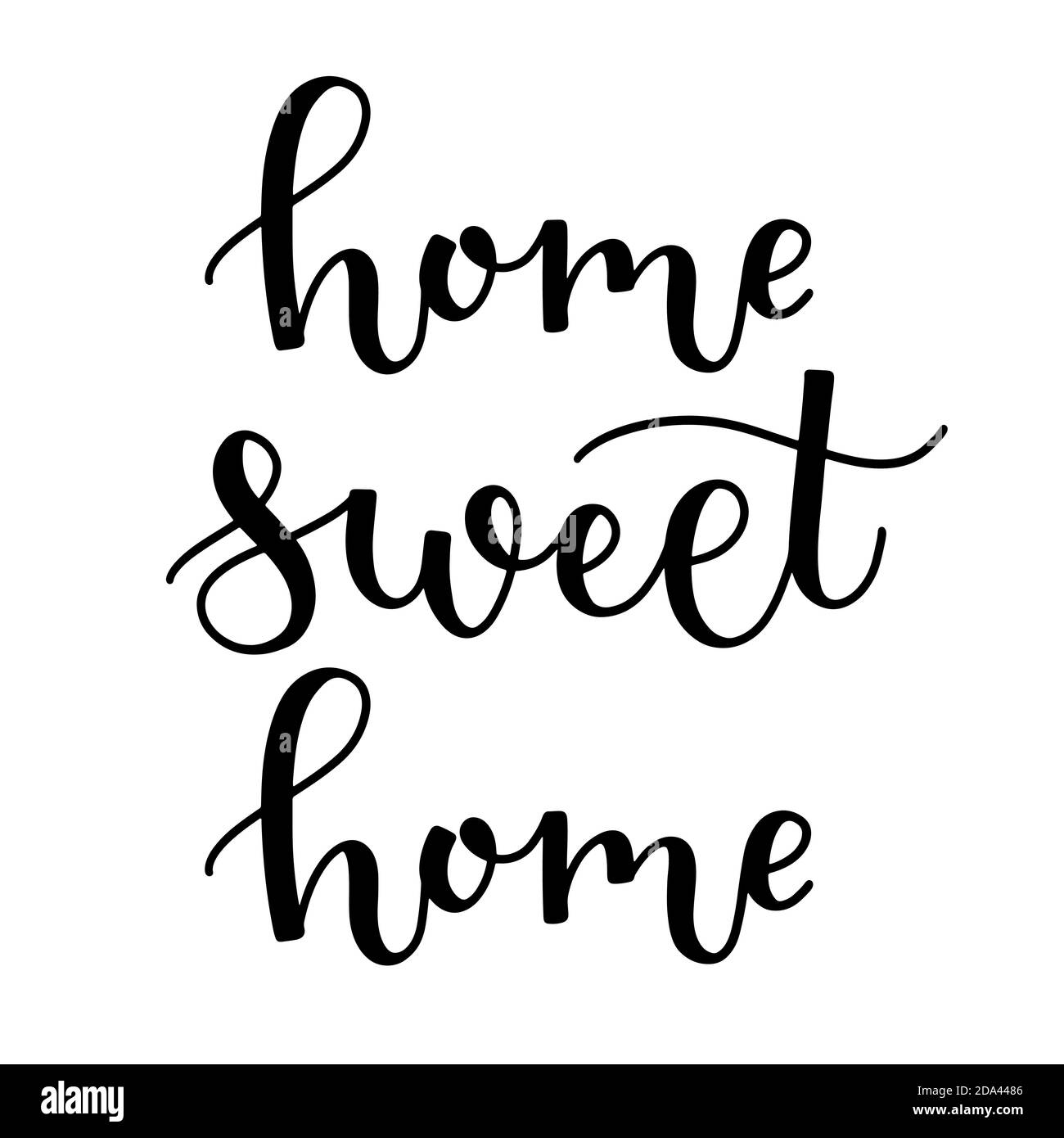 Home sweet home hand drawn lettering ink in black isolated on white background. Cozy brush calligraphy for home decoration vector illustration. Stock Vector