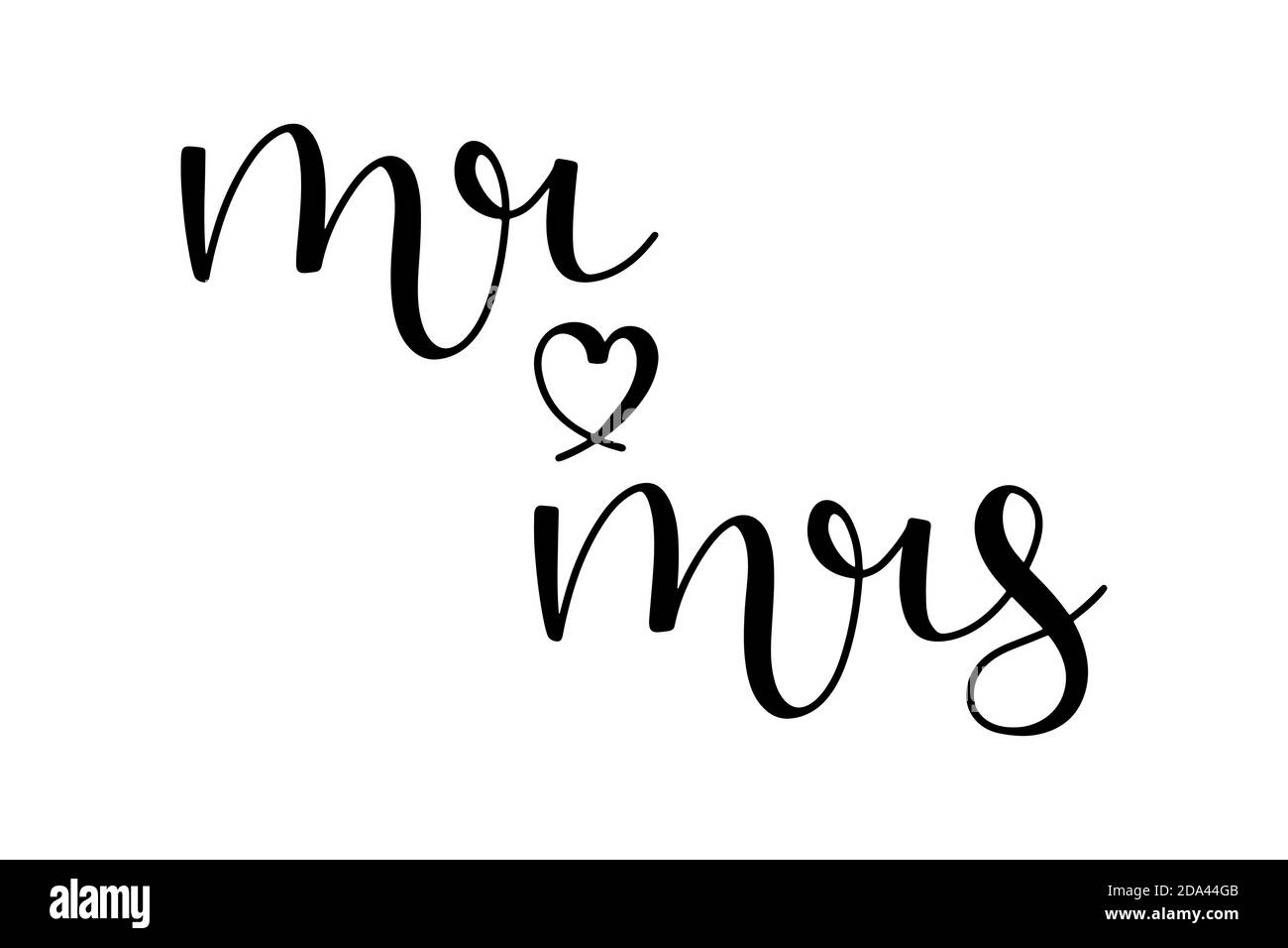 Mr and mrs hand lettering ink in black with a heart shape . isolated on white background. calligraphy vector Stock Vector Image & Art - Alamy