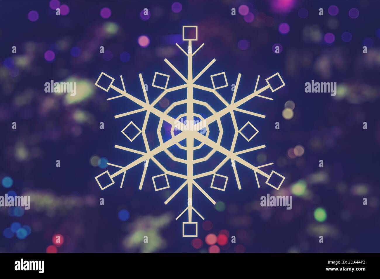 Beautiful Christmas glowing snowflake in blurry lights background Stock ...