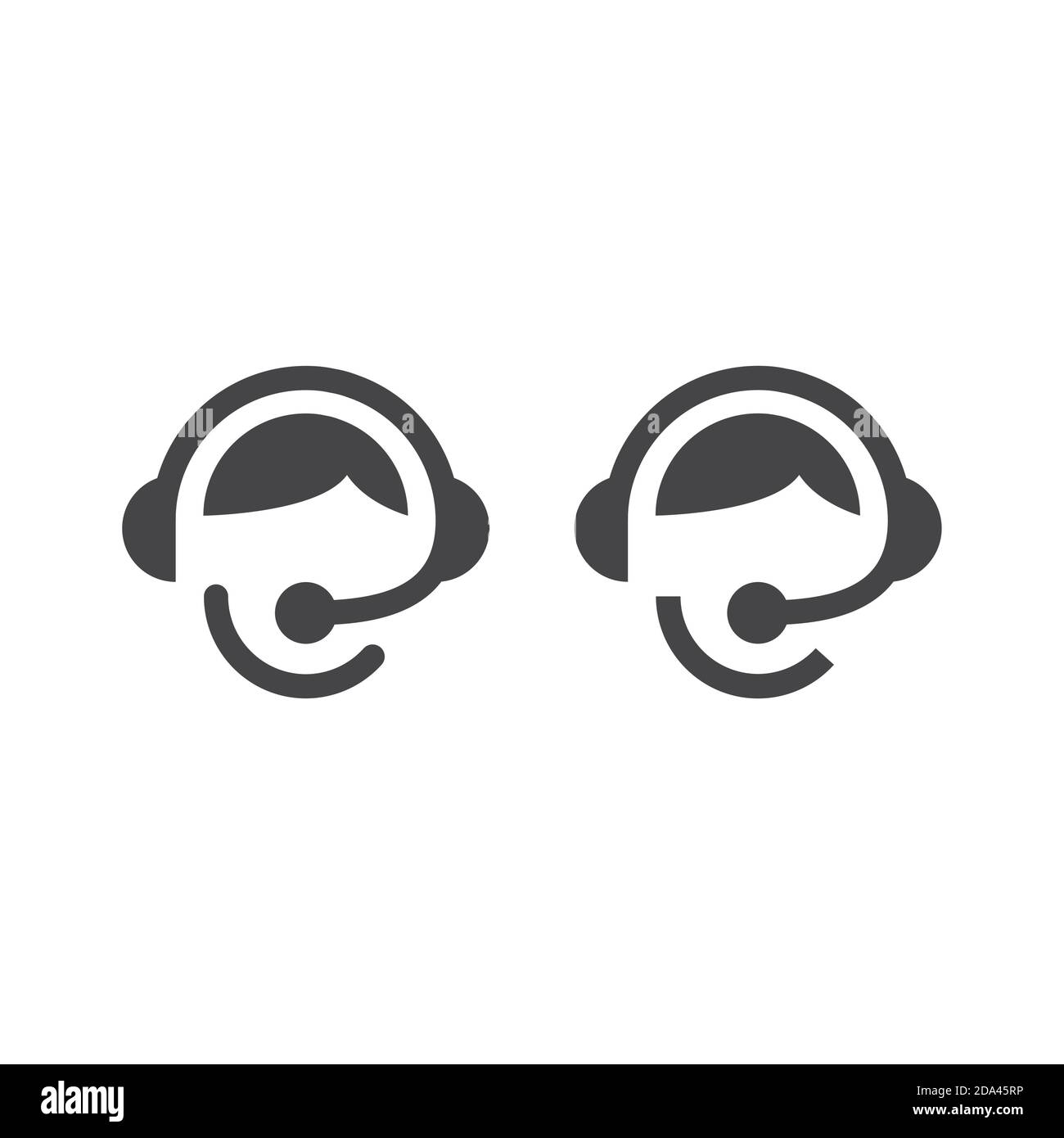 Call centre operator with headset. Customer support with headphones and microphone black vector icon. Stock Vector