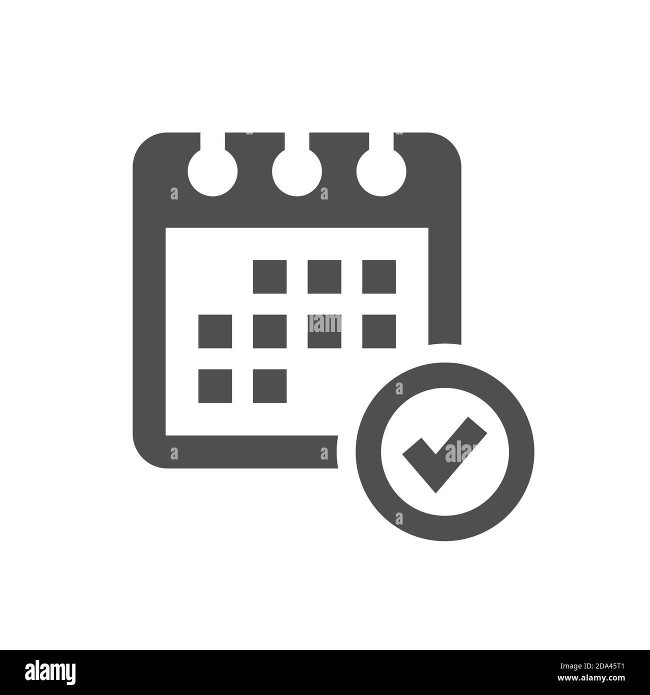 Calendar with tick symbol or check mark. Black vector icon. Stock Vector