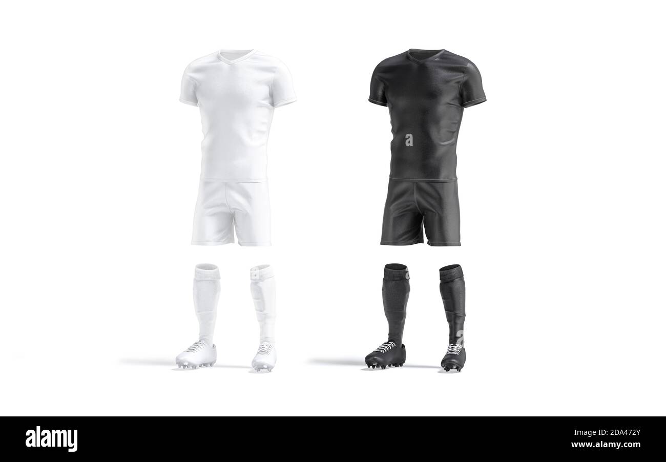 Blank black and white soccer uniform mockup set, side view Stock Photo
