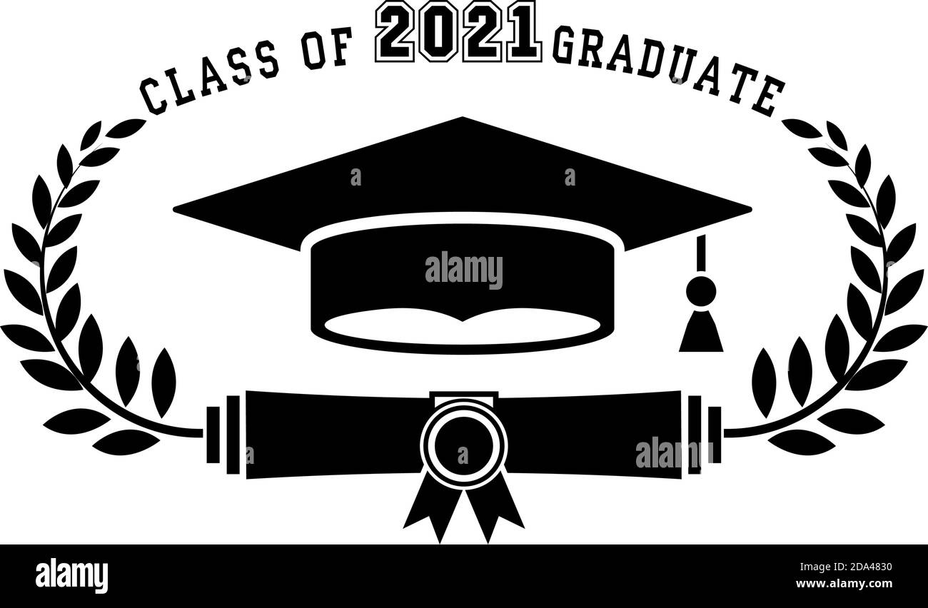 2021 class graduate. The concept of registration of congratulations for school graduates. Design for t-shirt, flyer, invitation, greeting card. Illust Stock Vector