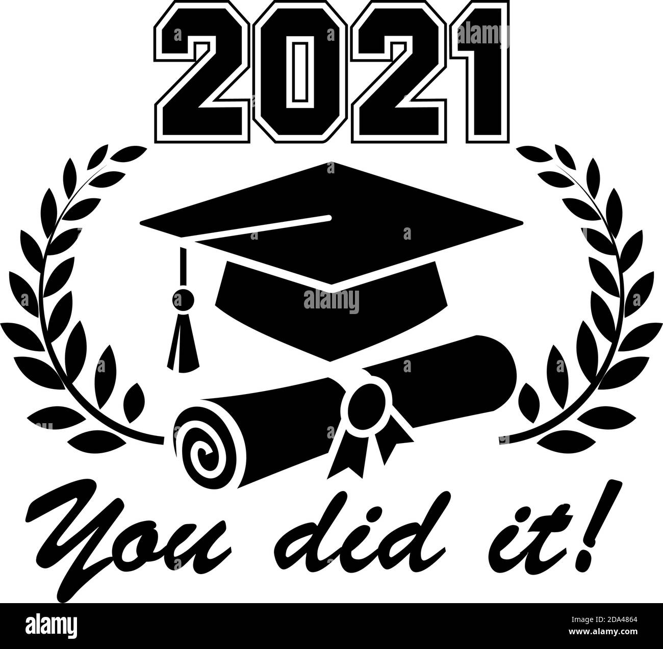 2021 class graduate. The concept of registration of congratulations for school graduates. Design for t-shirt, flyer, invitation, greeting card. Illust Stock Vector