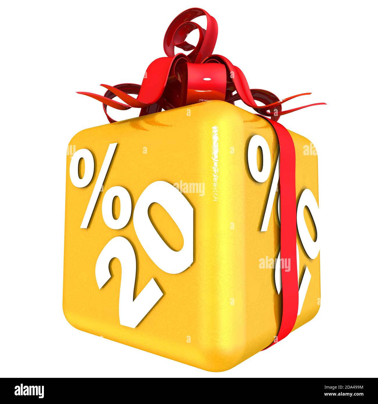 Twenty percent as a gift. The gold cube with the inscription TWENTY ...