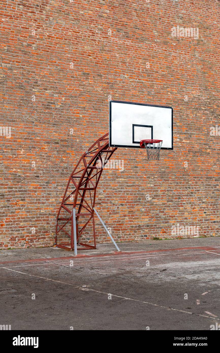 Basketball Hoop Sport Court at Bricks Wall Stock Photo Alamy