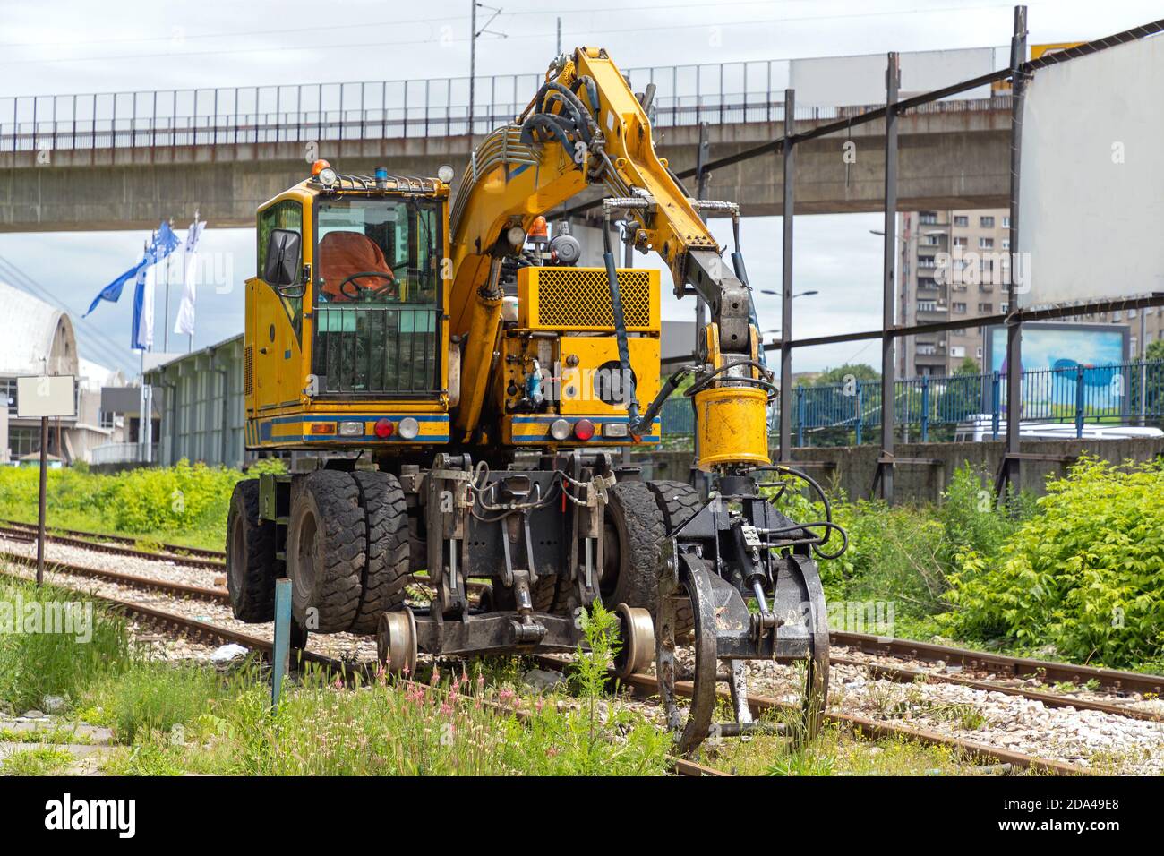 Excavator Machine at Railroad Tracks Maintenance Work Stock Photo Alamy