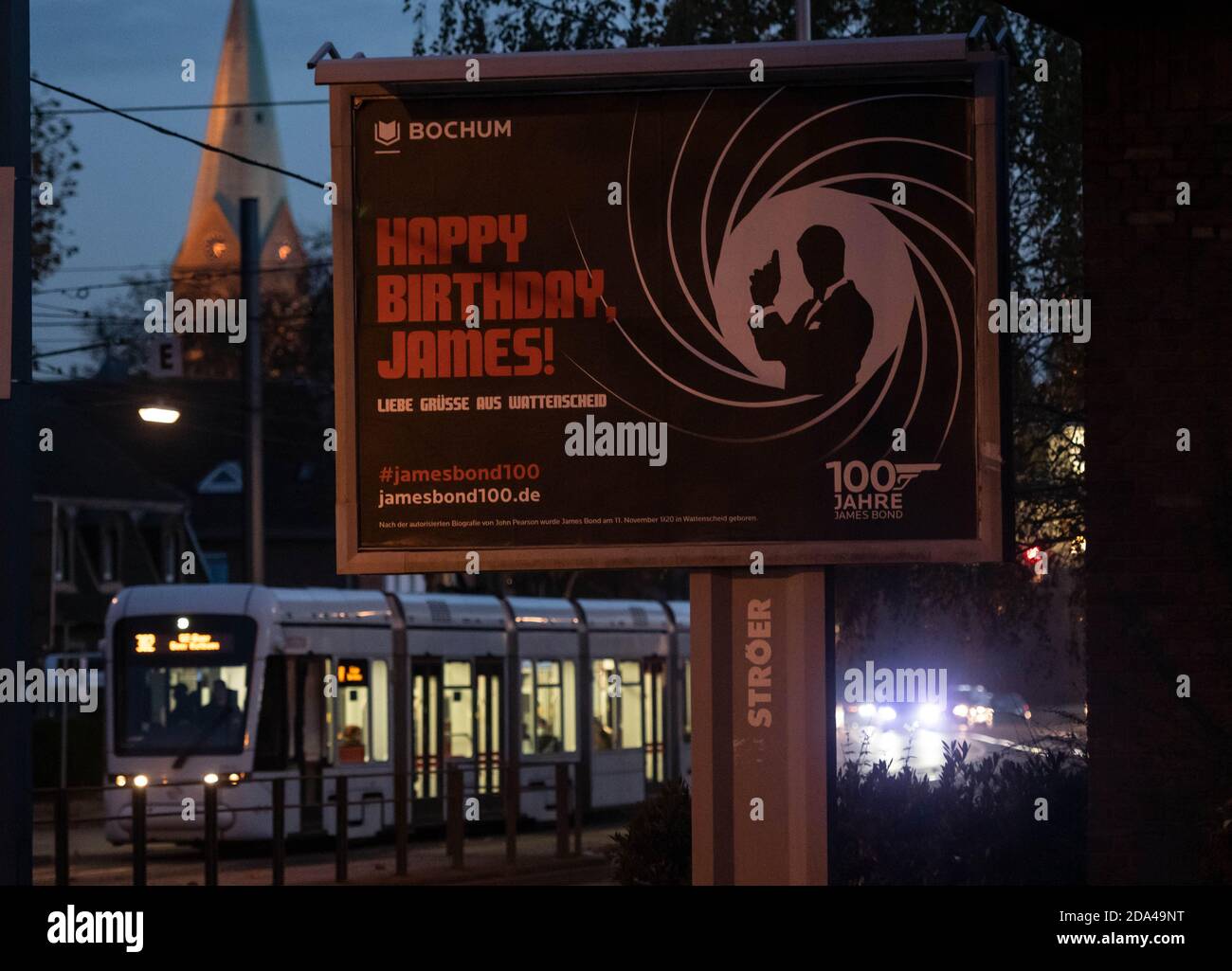 Bochum Germany 09th Nov One Poster Reads Happy Birthday James According To The Fictional James Bond Biography The Author S Spy Ian Fleming Was Born 100 Years Ago In The Wattenscheid District