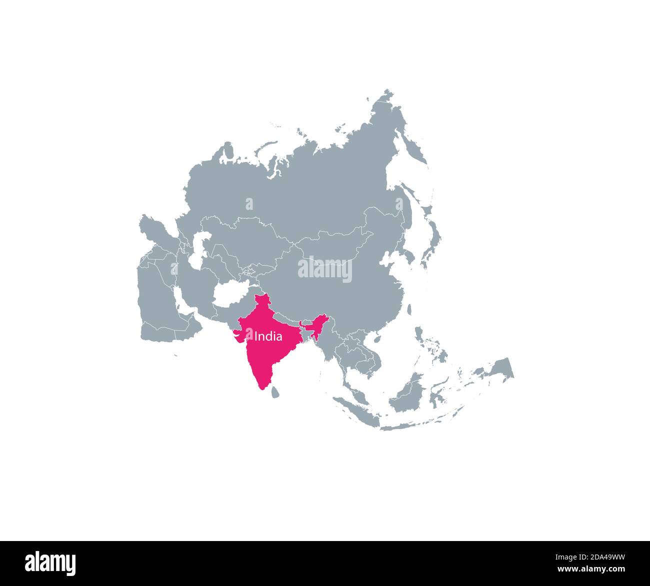 India on asia map vector. Vector illustration. Stock Vector