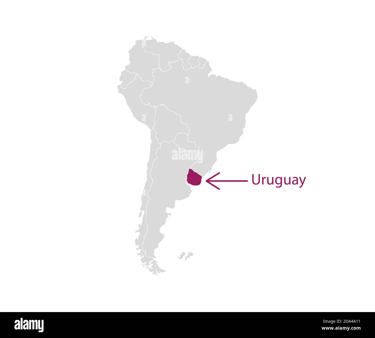 Uruguay on South America map vector. Vector illustration. Stock Vector