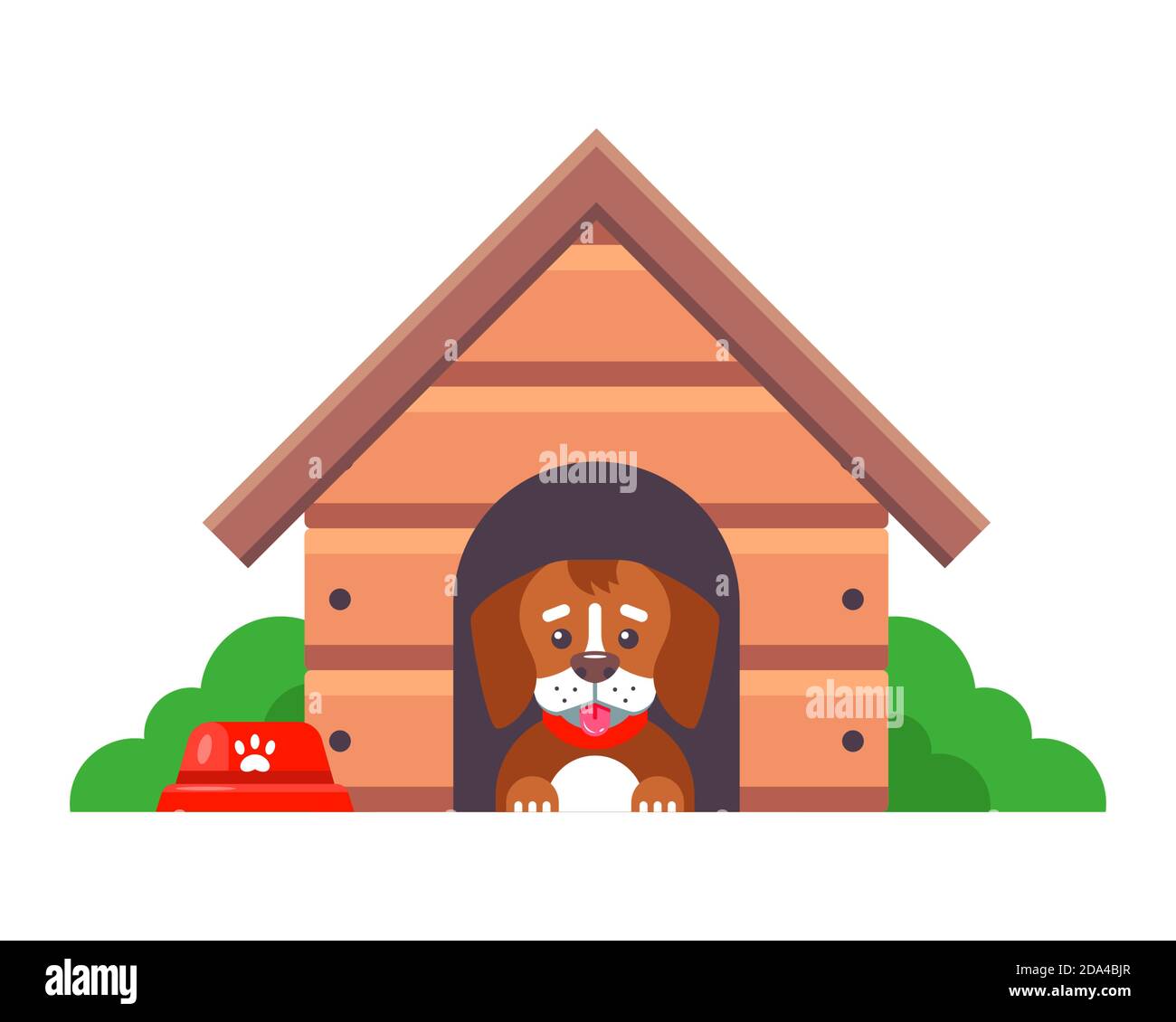 a dog in a booth guards a farm outside the city. flat vector character