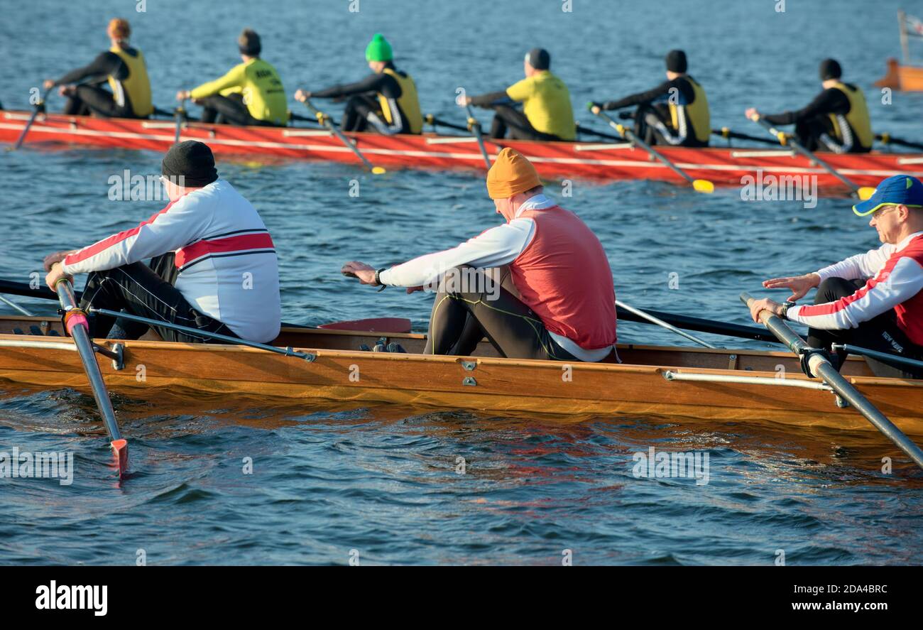 Berlin, GERMANY. Rund um Wannsee, Internationale. Langstreckenregatta.   Wannsee, Land Berlin. Crews Marshalling and preparing for the 15Km  Race on a circular course.   © Pete Spurrier Stock Photo