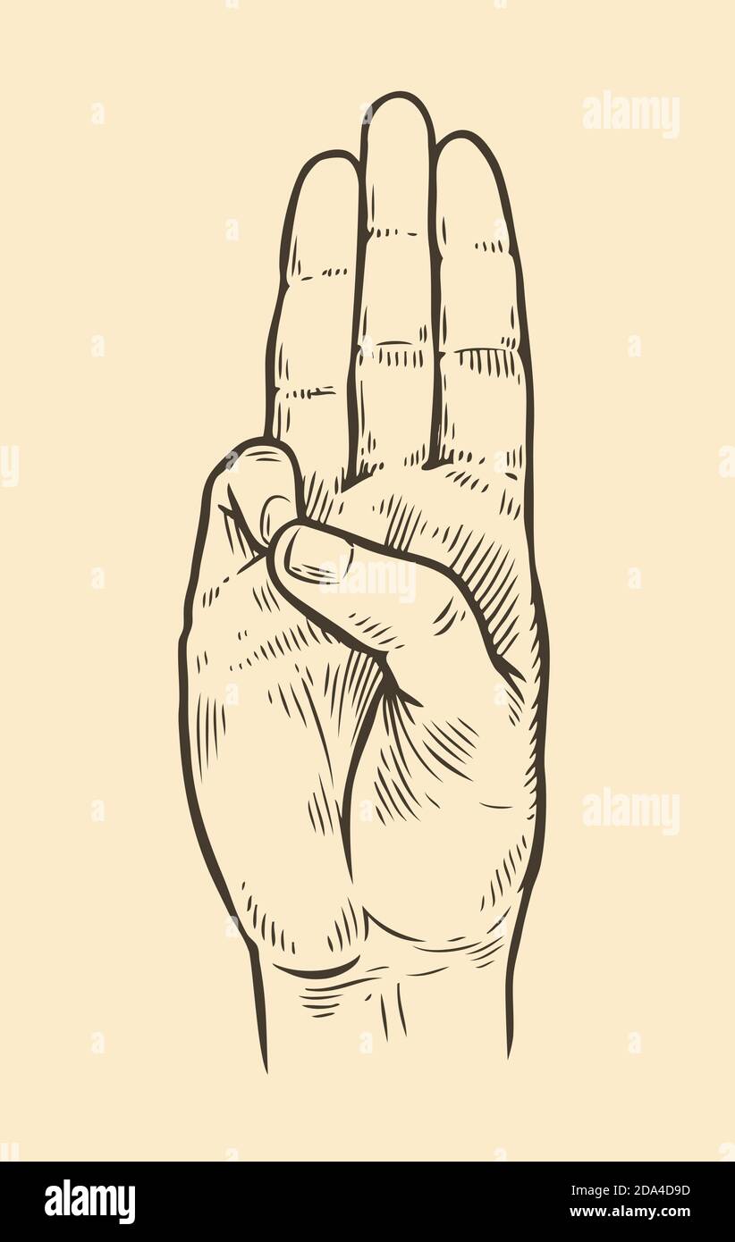 Scout symbol hand gesture. Scouting sketch vector illustration Stock Vector