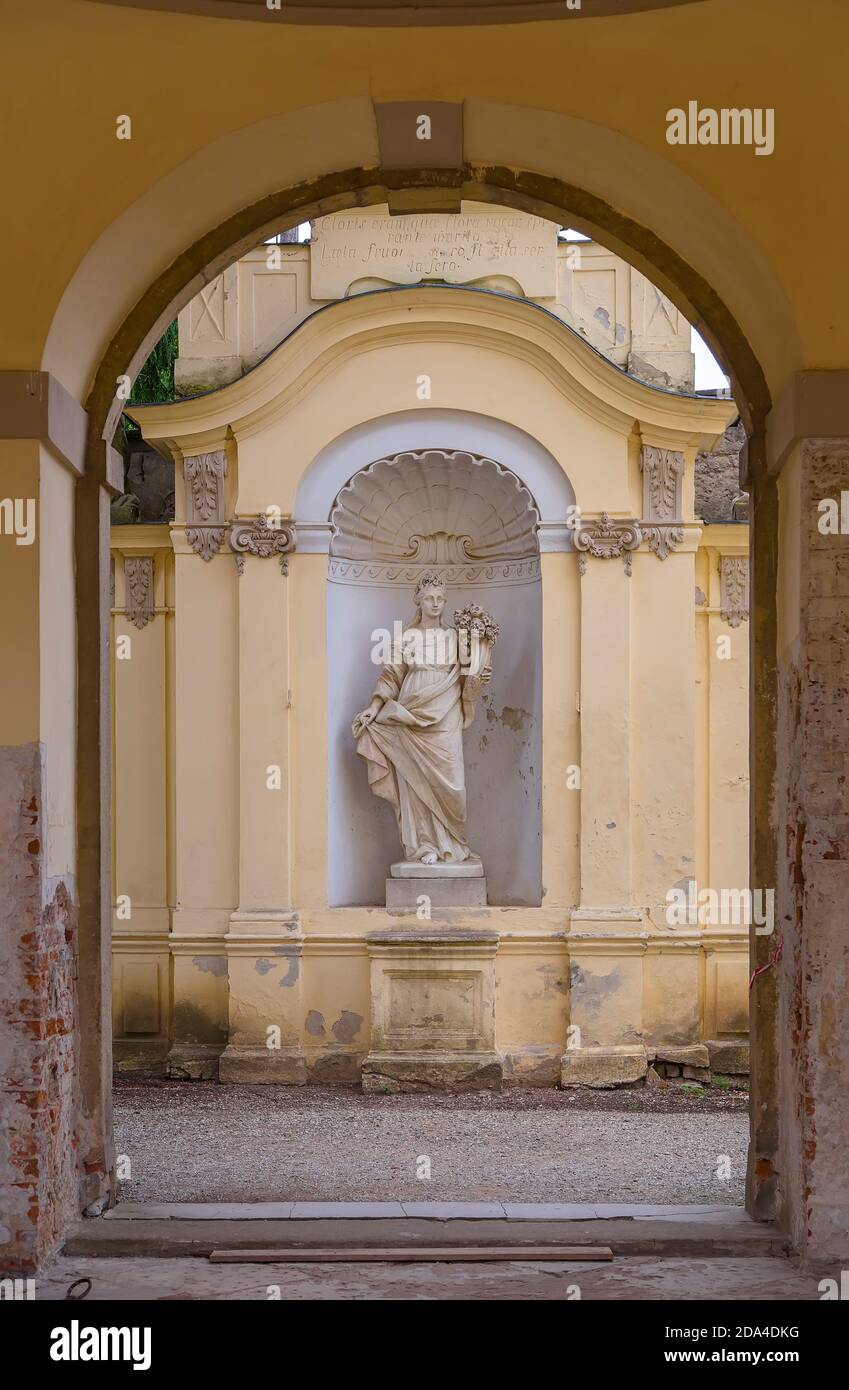 Sculpture of the goddess Flora with a cornucopia in her hands. Buchlovice Castle. Czech Republic Stock Photo