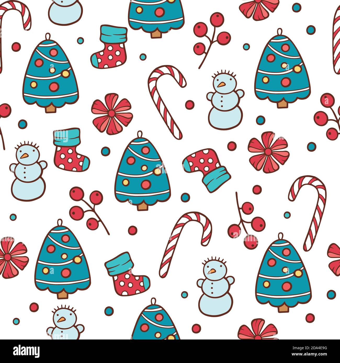 Christmas seamless pattern with snowman, fir trees and snowflakes ...