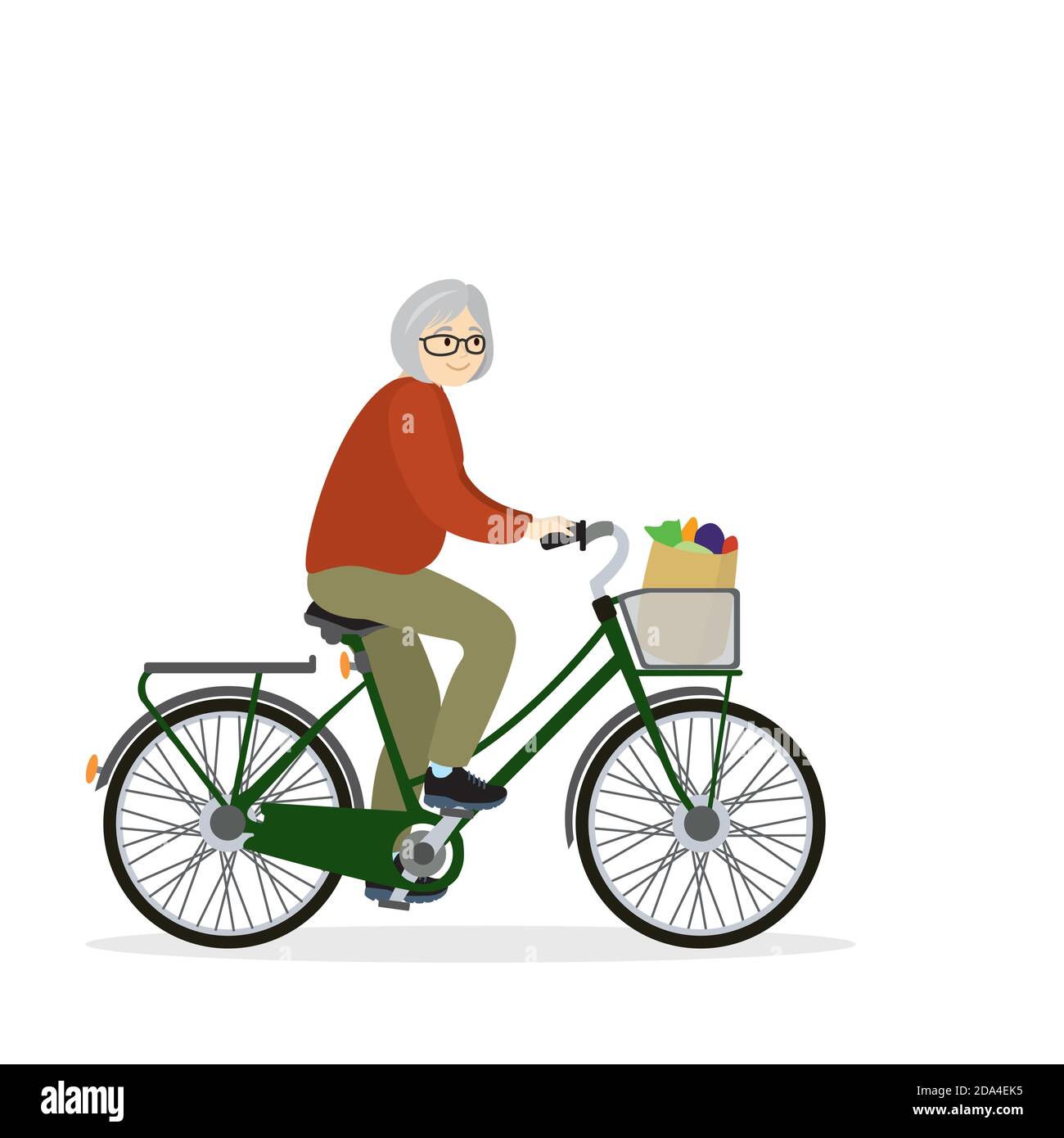 Senior woman Cyclist,isolated on white background Stock Vector