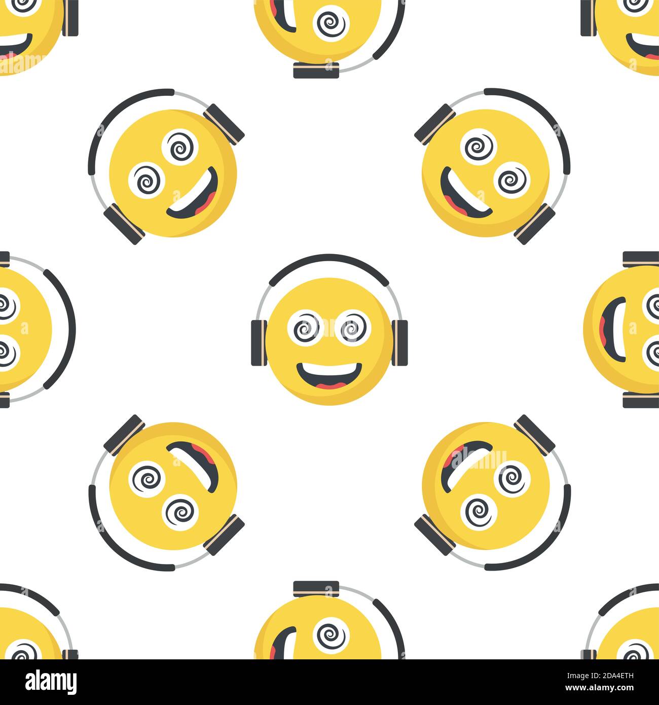 Seamless pattern with Smiling face emoji and large Ear Headphone Stock Vector