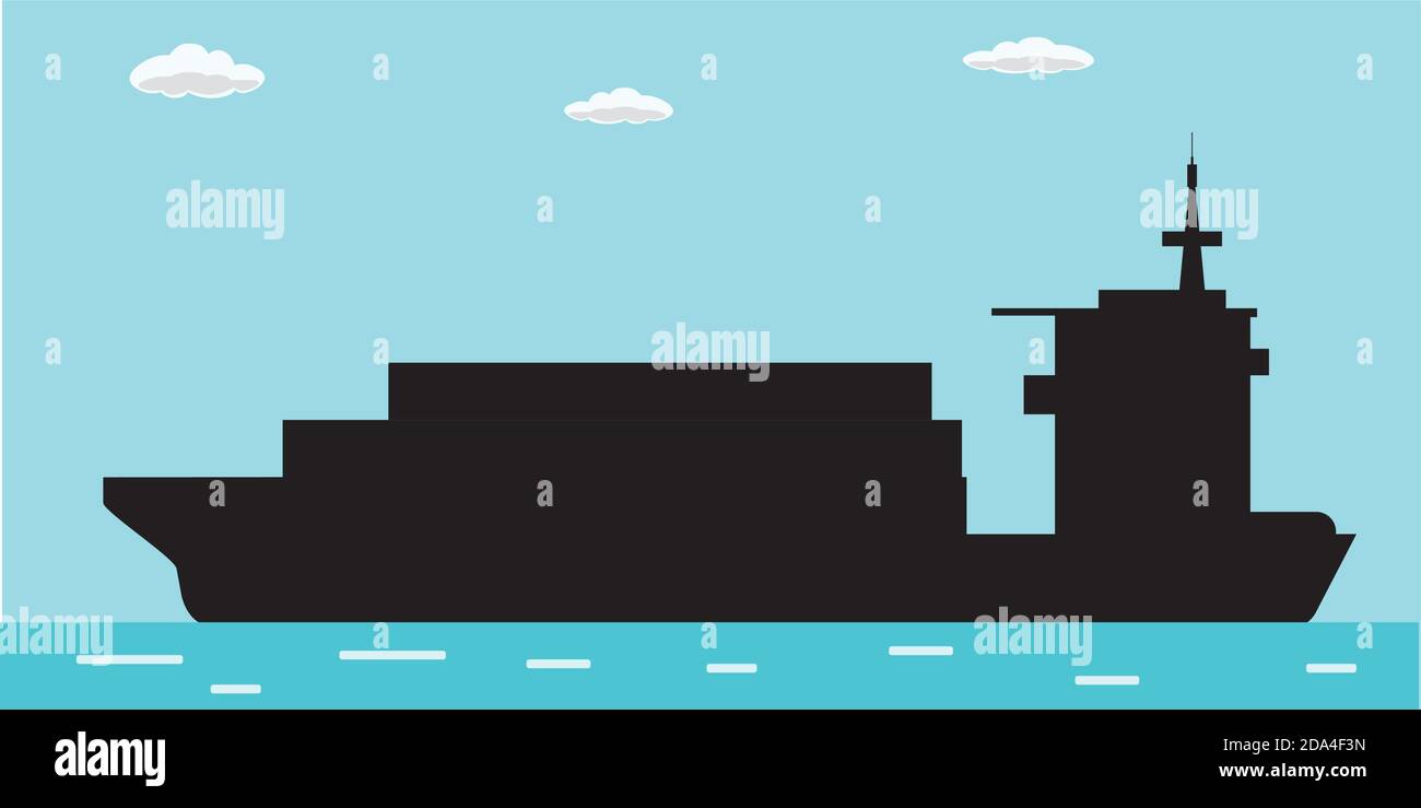 Silhouette of Container ship in sea, Stock Vector