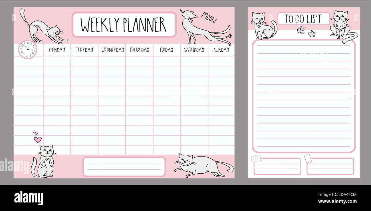 Weekly planner template and to do list with different cute cats stock vector image art alamy