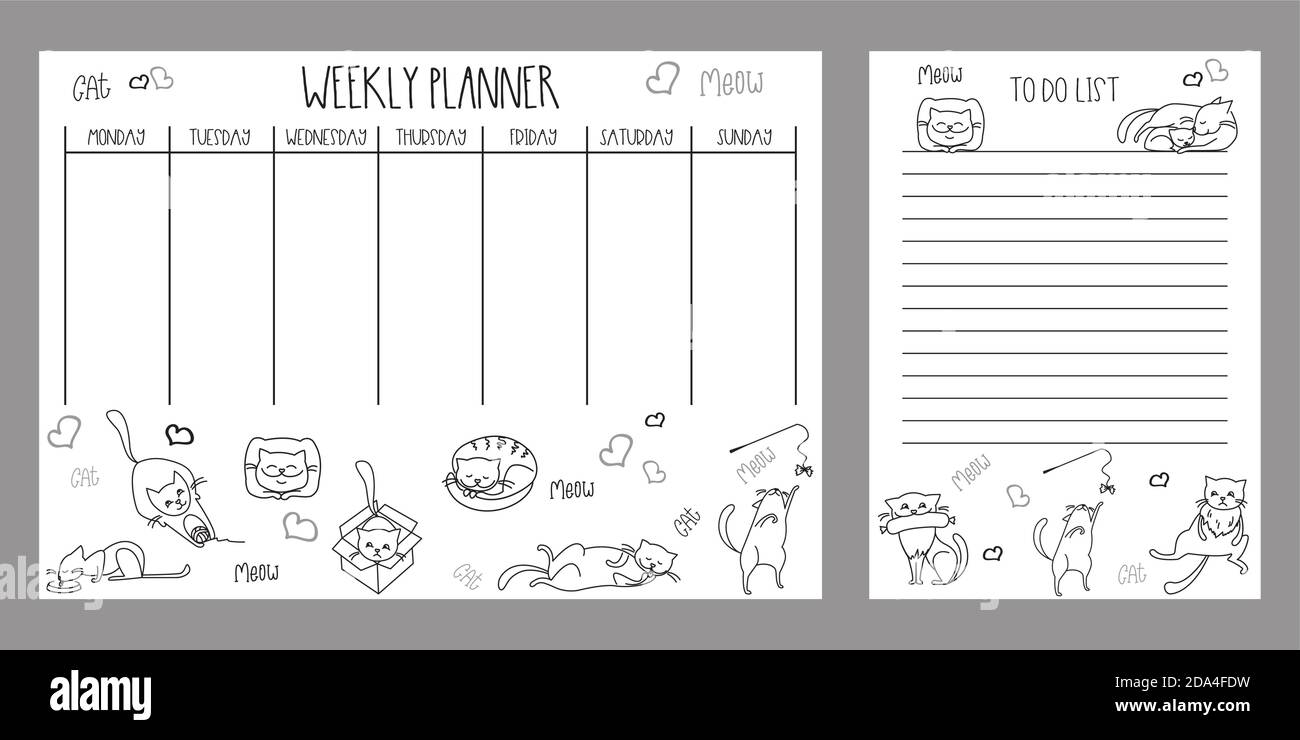 Weekly planner and to do list with cute cats and kittens Stock Vector ...