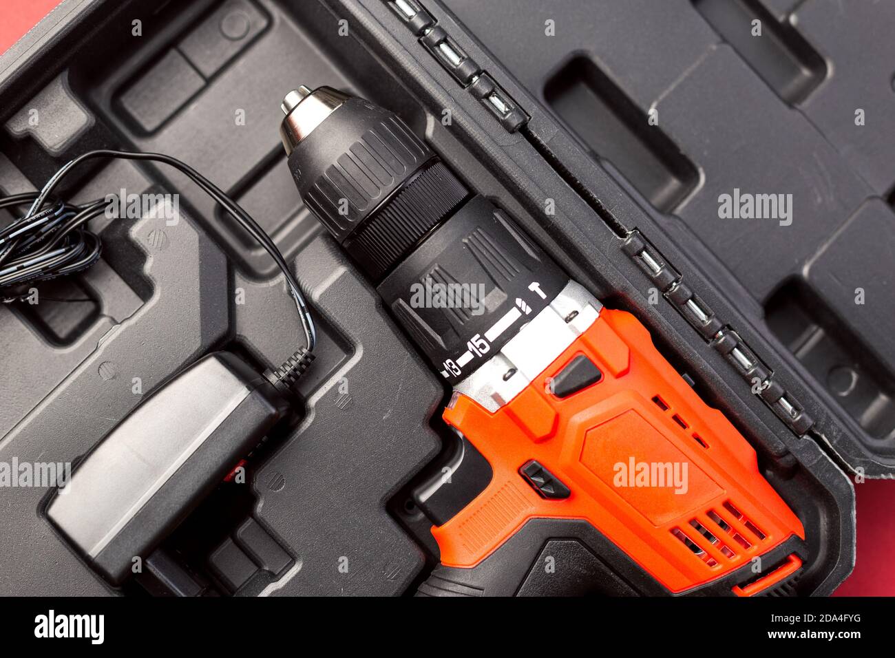 Electric Screwdriver Box Electric screwdriver in the box, top view Stock Photo - Alamy