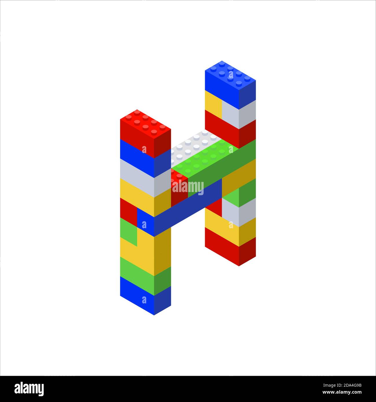 Isometric font made from color plastic blocks. The childrens designer