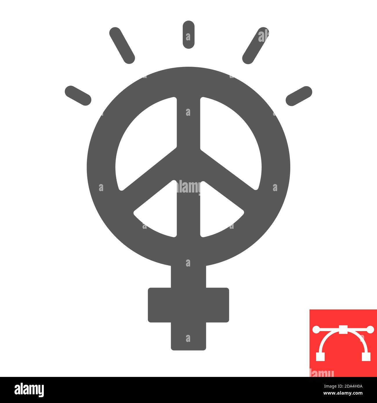 Female peace glyph icon, sexism and feminism, me too sign vector graphics, editable stroke solid icon, eps 10. Stock Vector