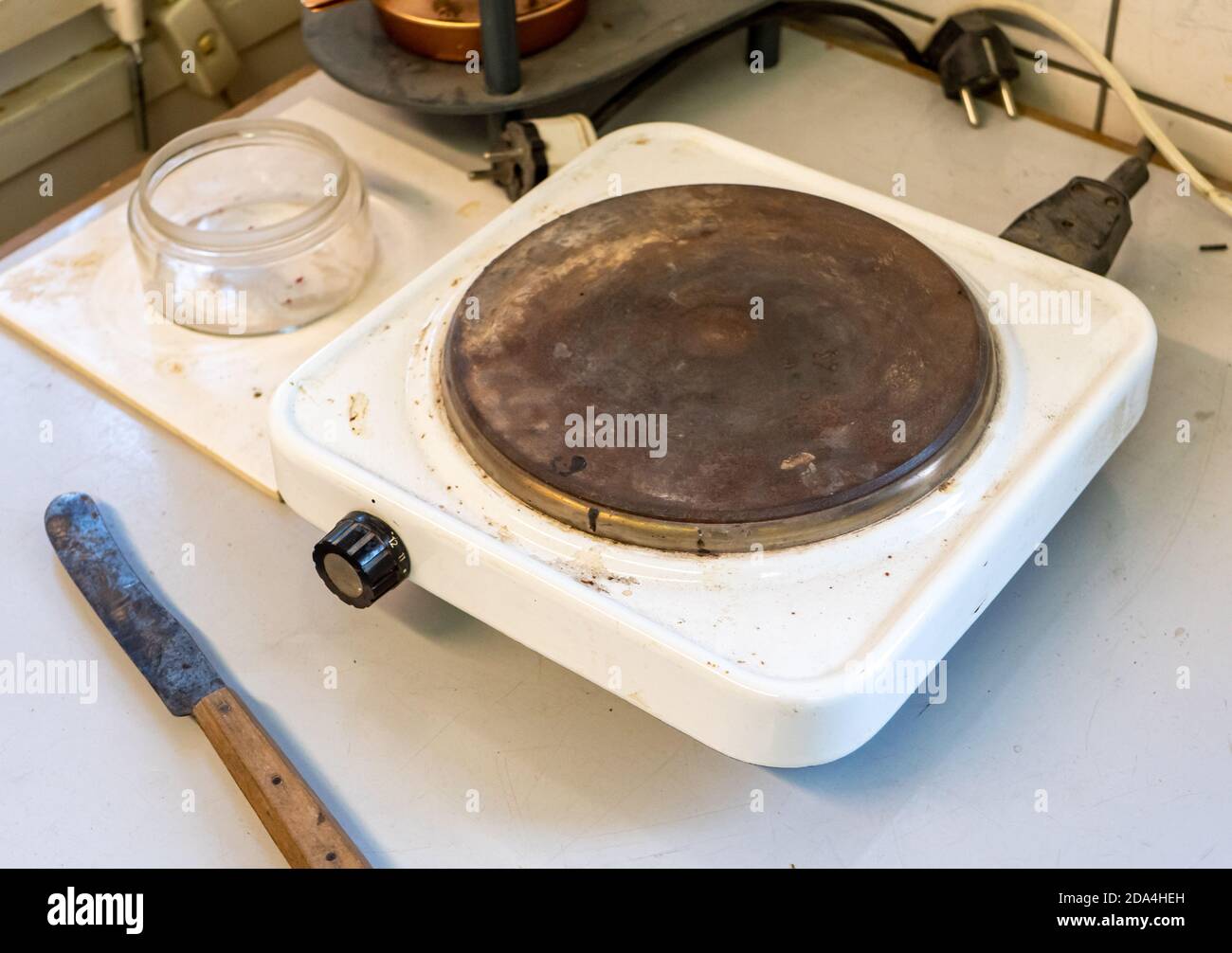 Old vintage electric hotplate 50s Stock Photo