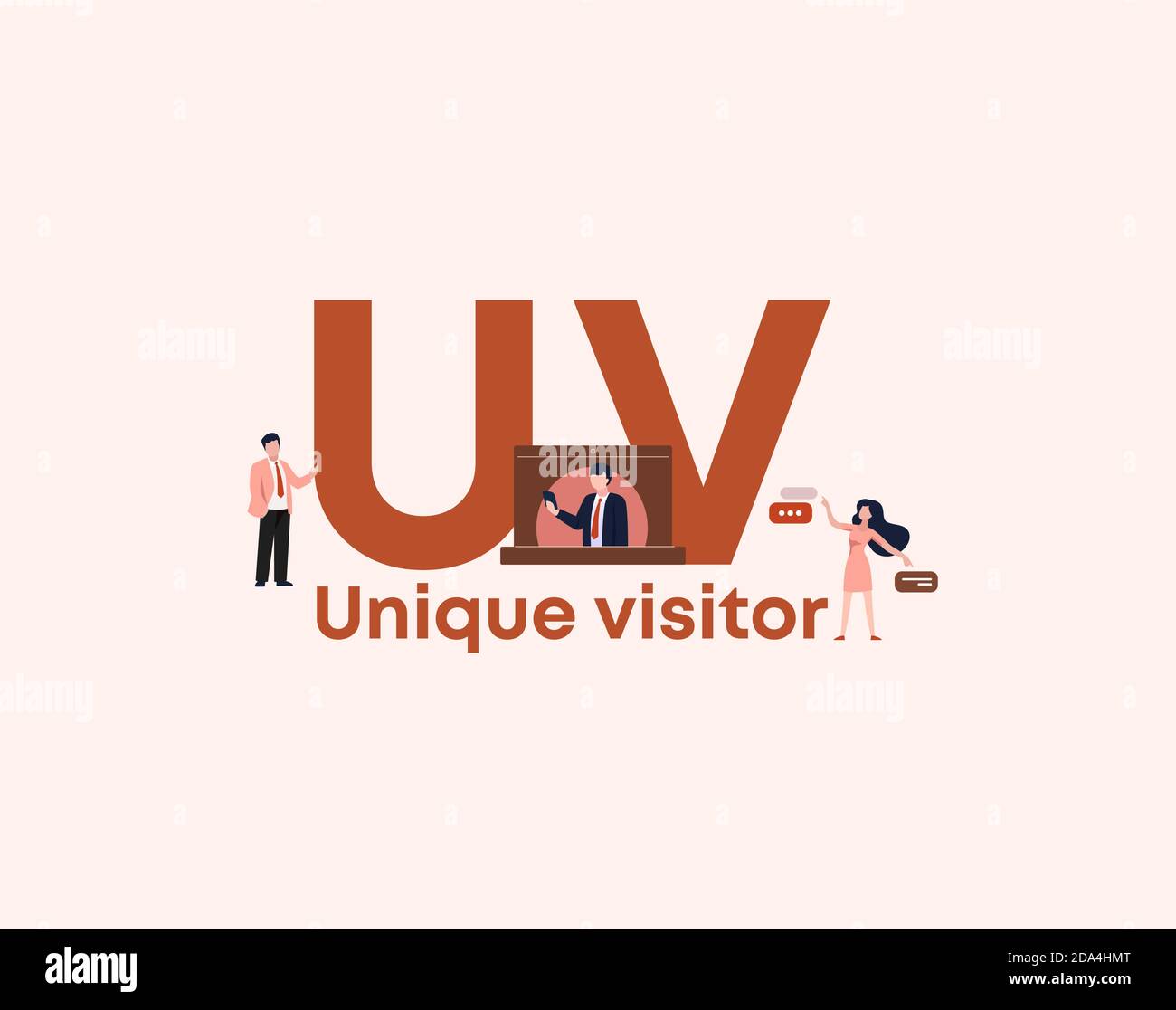 UV unique visitor. Advertising organization of site and web management applications discussion. Stock Vector