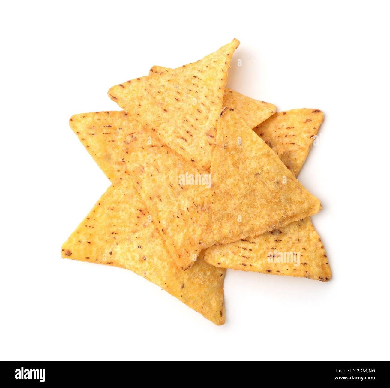 Top view of mexican corn nachos chips isolated on white Stock Photo