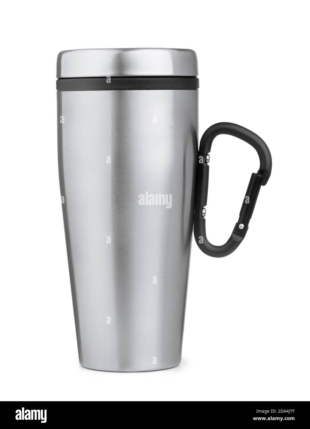 Side view of blank stainless steel travel thermo mug isolated on white Stock Photo