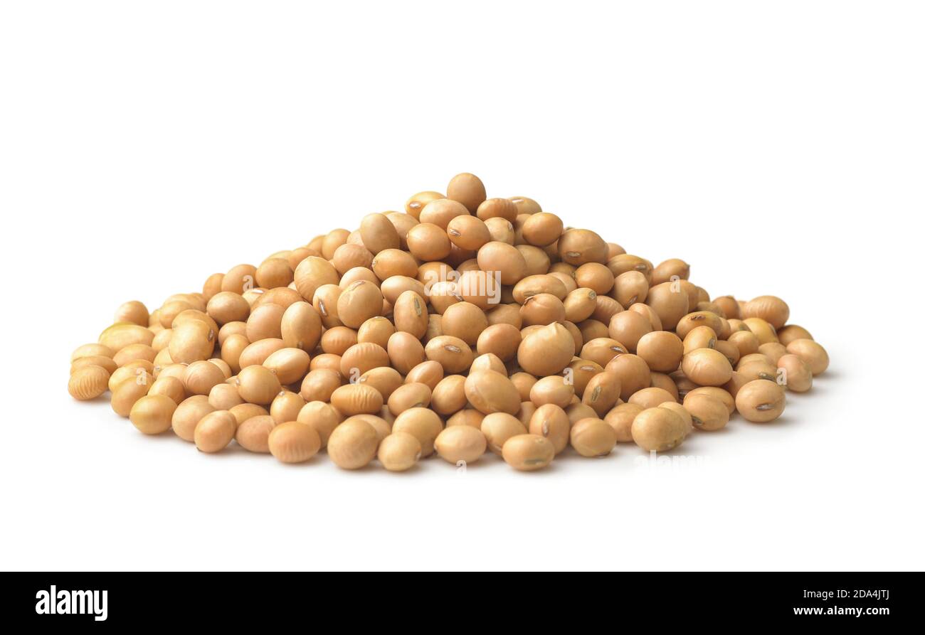 Pile of dried soybeans isolated on white Stock Photo