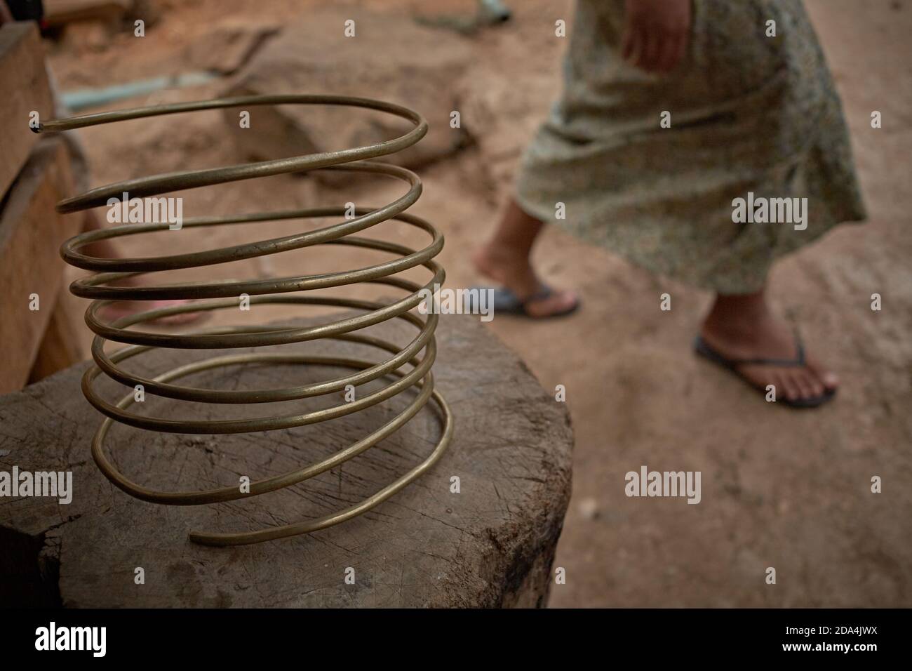 Mae Hong Son, Thailand, March 2012. Metal spiral used by ethnic Karen women and by what are known as long-necked women. Stock Photo