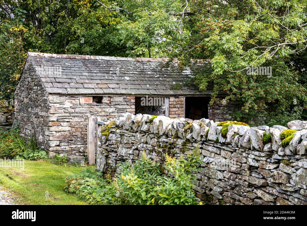 Traditional stone farm buildings at Lowpark in the English Lake