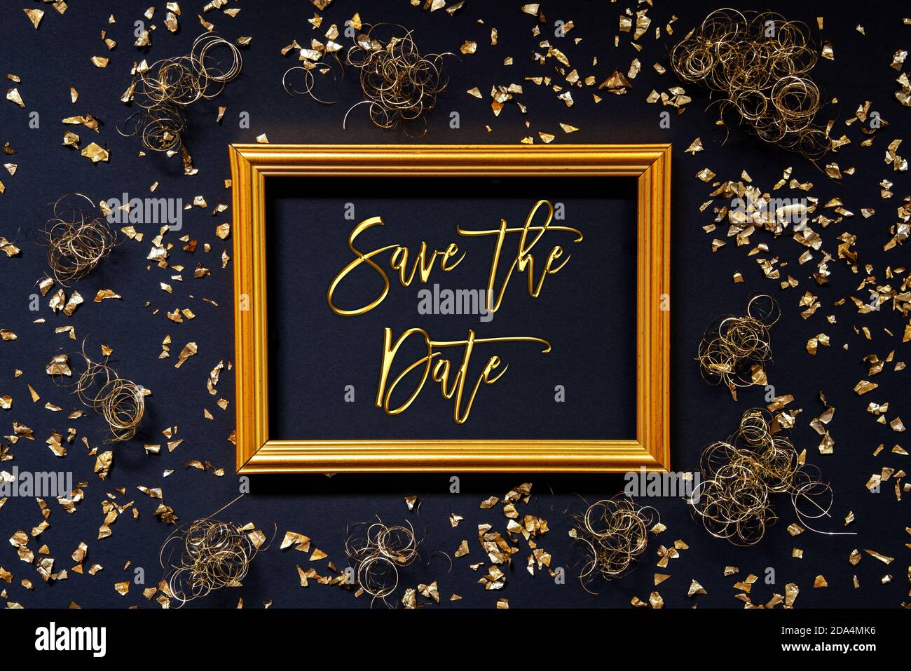 Frame, Golden Glitter Christmas Decoration, Text Save The Date Stock ...
