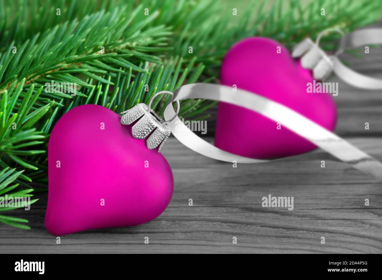 Christmas decoration two hearts close up Stock Photo