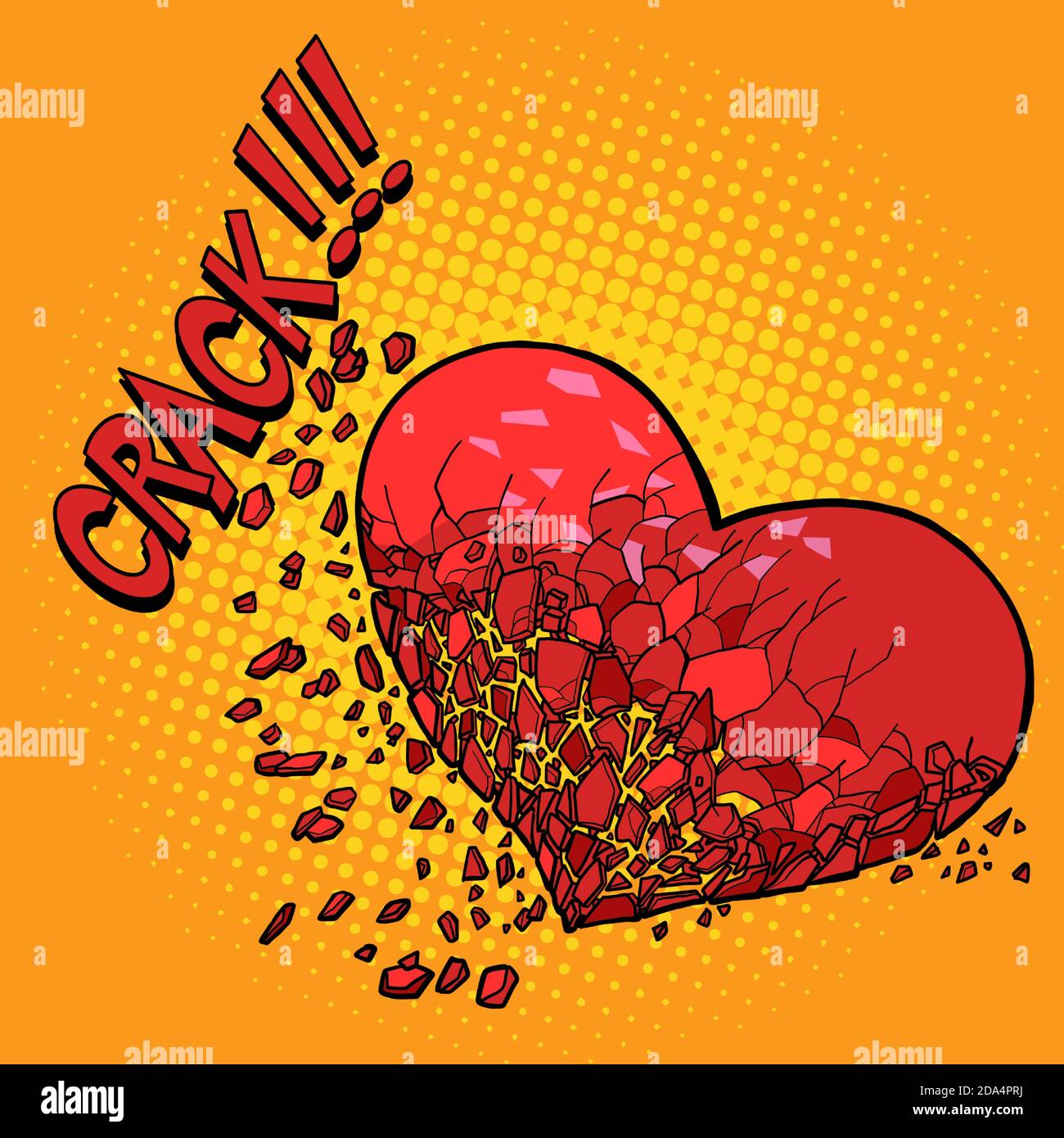 The heart is cracked and falling to pieces. Lost love Stock Vector