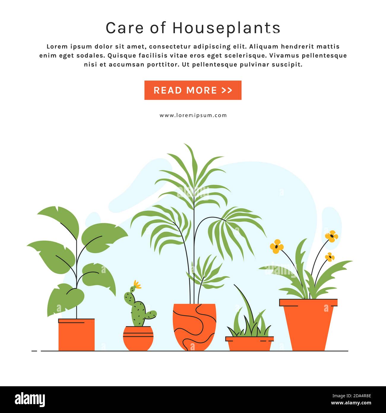 Houseplant care banner with place for text. Indoor plants in pots. Vector illustration in trendy style. Stock Vector