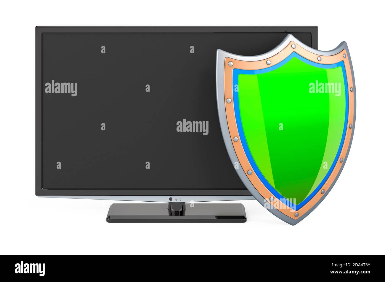 TV set with shield, 3D rendering isolated on white background Stock ...