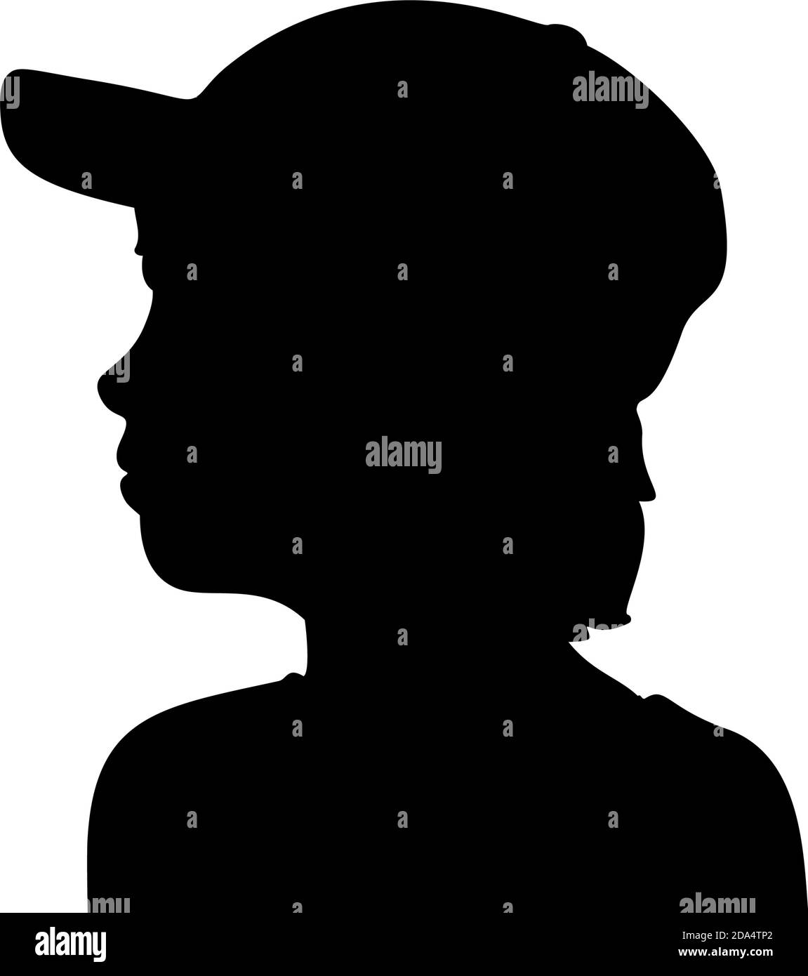 Silhouette face boy in baseball cap closeup Stock Vector